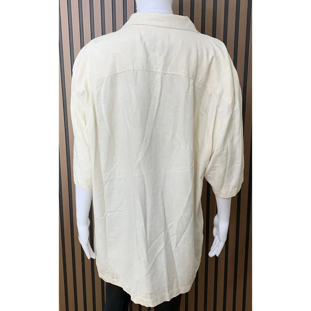 Tommy Bahama Men's XL Silk Camp Shirt Cream Tropical Leaf Jacquard Button Down